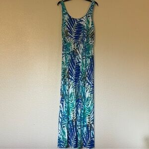 Sonoma M Blue and Green Tropical Print Sleeveless Maxi Dress